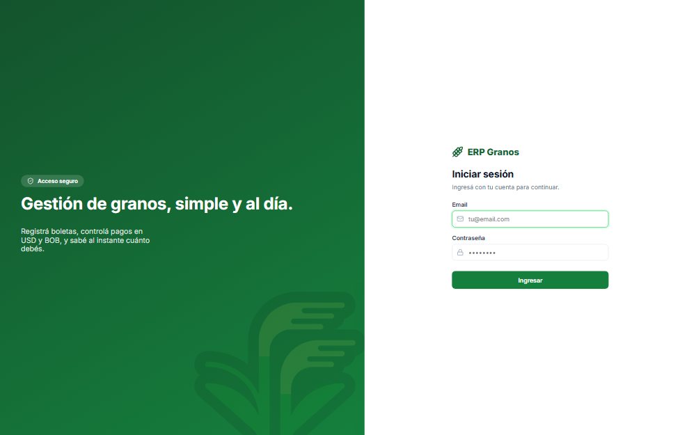 Pantalla de acceso de ErpGranos