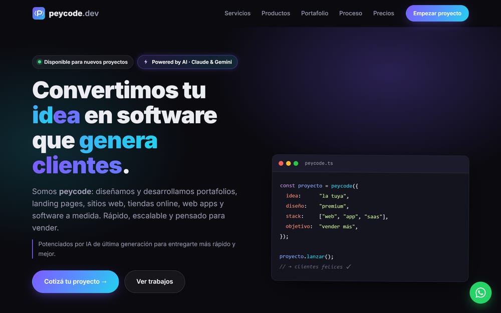 Landing de peycode.dev