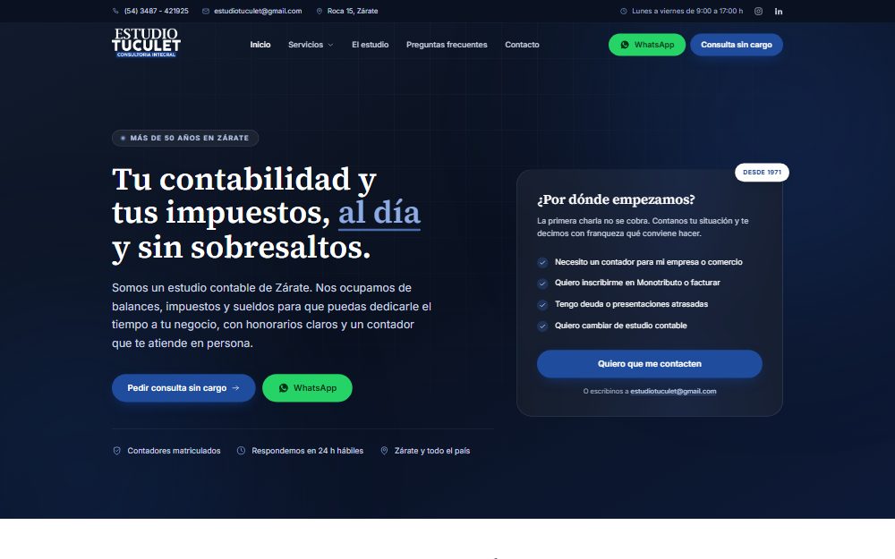 Sitio web institucional de Estudio Tuculet y Asociados